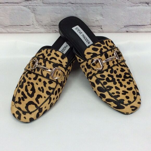 Steve Madden Rylie Mules Women's 6M Leopard Print Cow Hair Vegan Leather Slip On - Picture 1 of 12